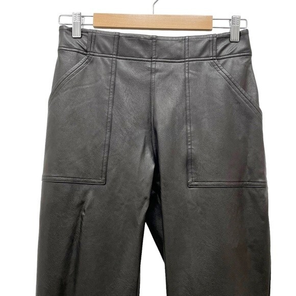 Spanx Faux Leather Jogger Pants Black High Rise Elastic Waist Vegan Size Medium - Picture 4 of 11